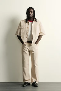 SHORT SLEEVE CONTRAST COLLAR OVERSHIRT