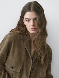 Veste courte en cuir effet daim