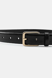 100% LEATHER BELT WITH SQUARE BUCKLE