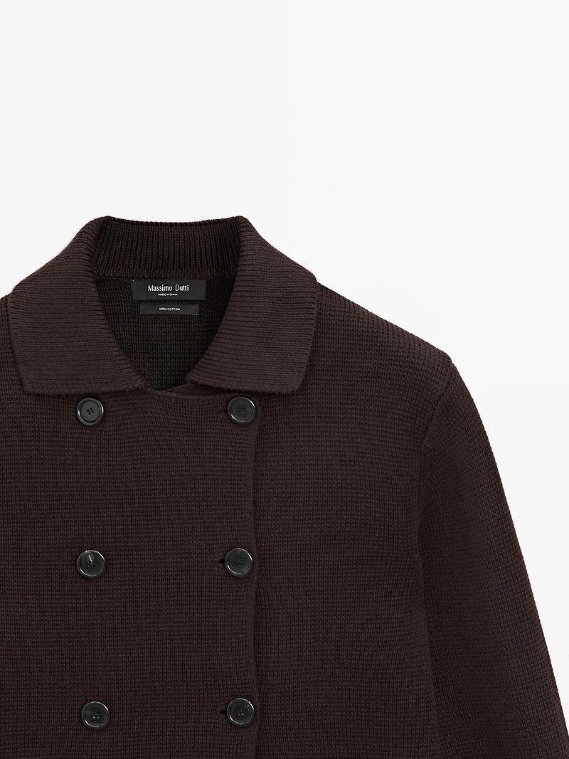 100% cotton double-breasted knit cardigan