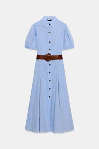 ROBE MI-LONGUE AVEC CEINTURE EN LIN