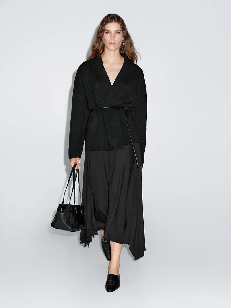 Asymmetric box pleat skirt