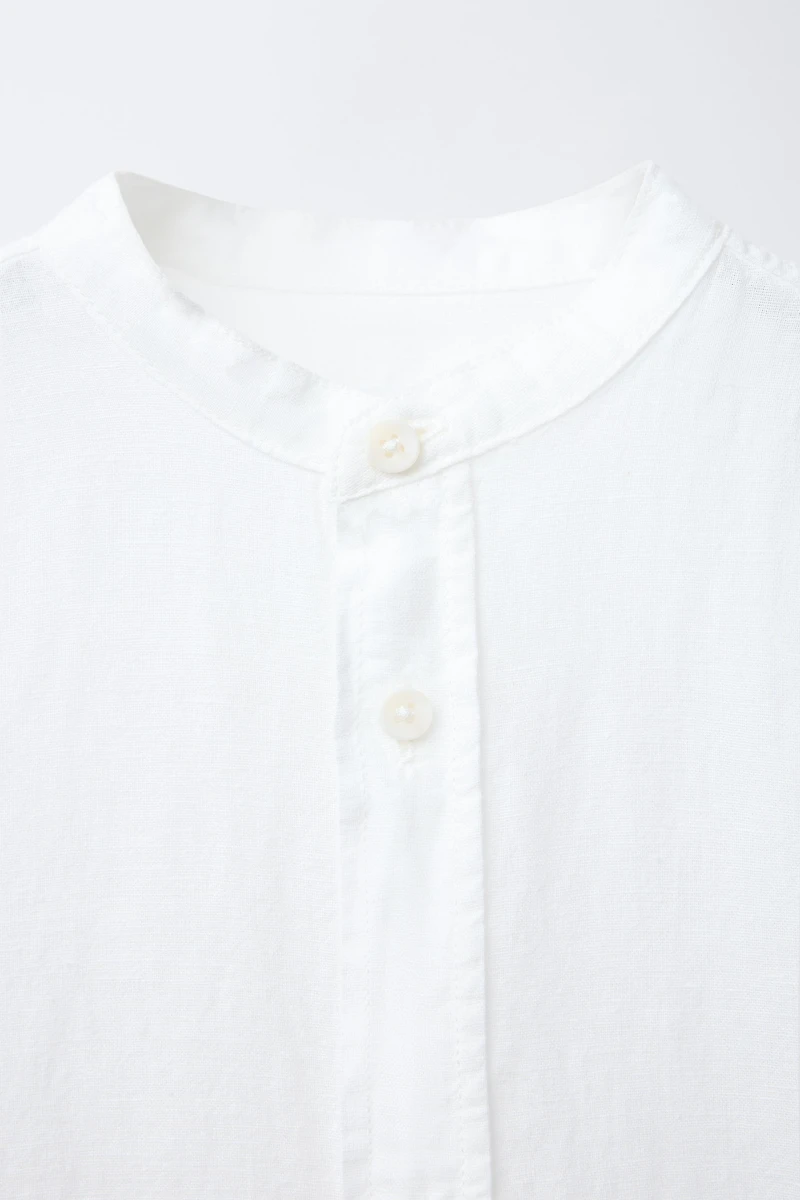 LINEN COTTON MANDARIN COLLAR SHIRT