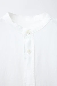 LINEN COTTON MANDARIN COLLAR SHIRT