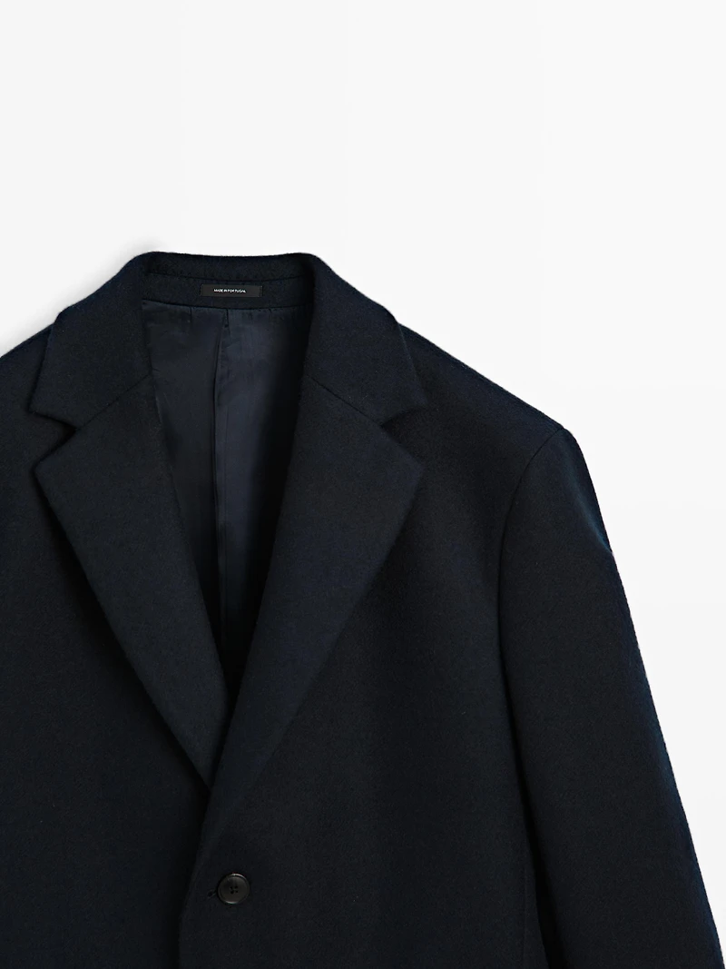 Manteau long à revers 100 % laine