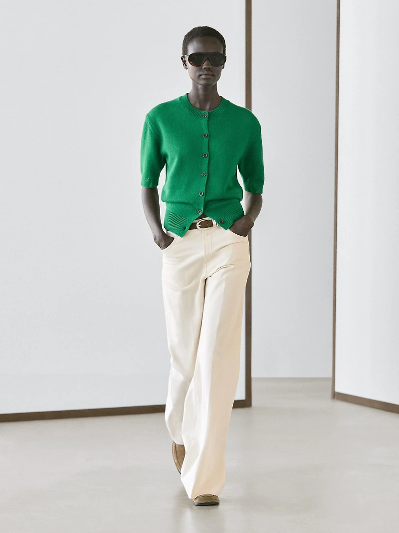 Cotton blend short sleeve knit cardigan