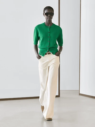 Cotton blend short sleeve knit cardigan