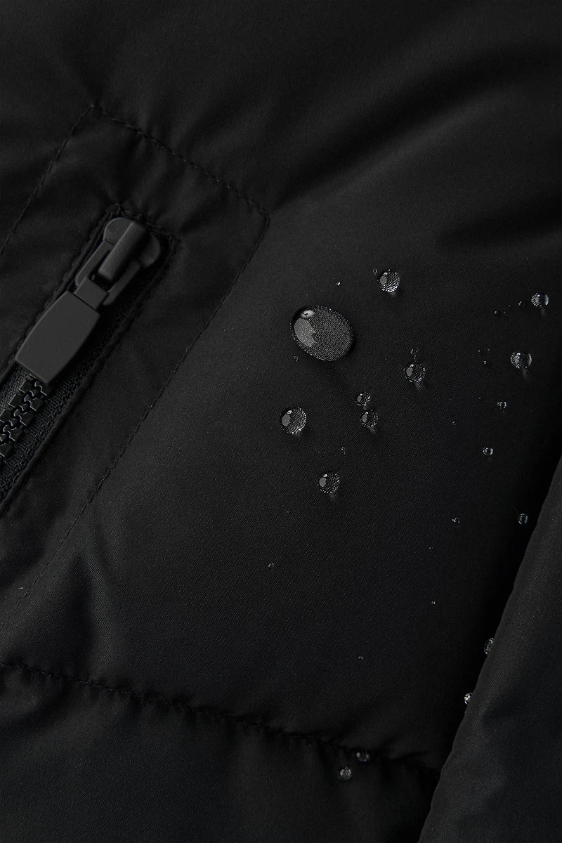 LONG FEATHER AND DOWN WATER REPELLENT WIND RESISTANT PUFFER COAT