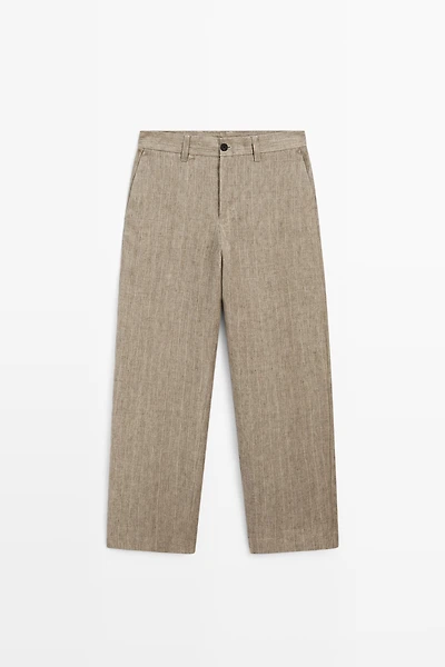100% linen striped trousers