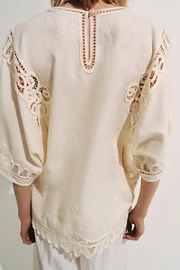 LINEN BLEND EMBROIDERED BLOUSE ZW COLLECTION