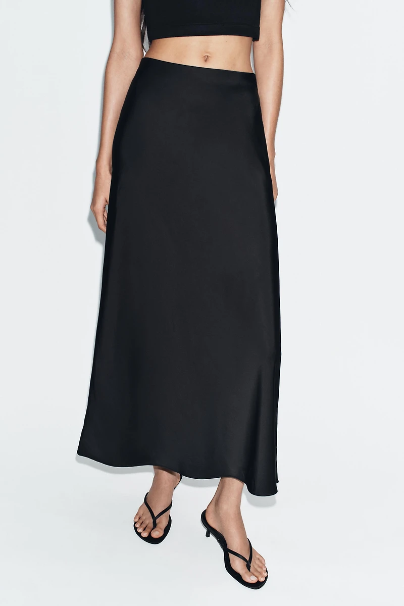 SATIN EFFECT MIDI SKIRT
