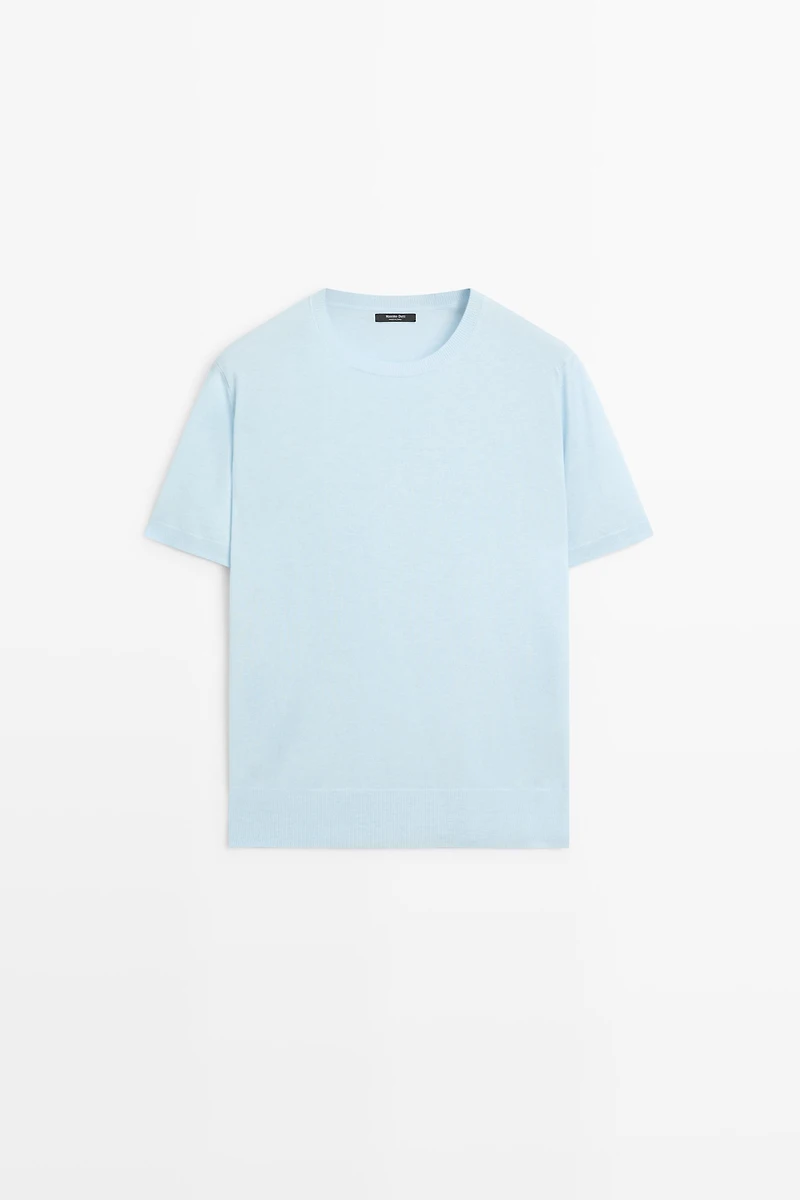 Short-sleeve fine-knit sweater