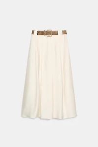BRAIDED BELT MIDI SKIRT