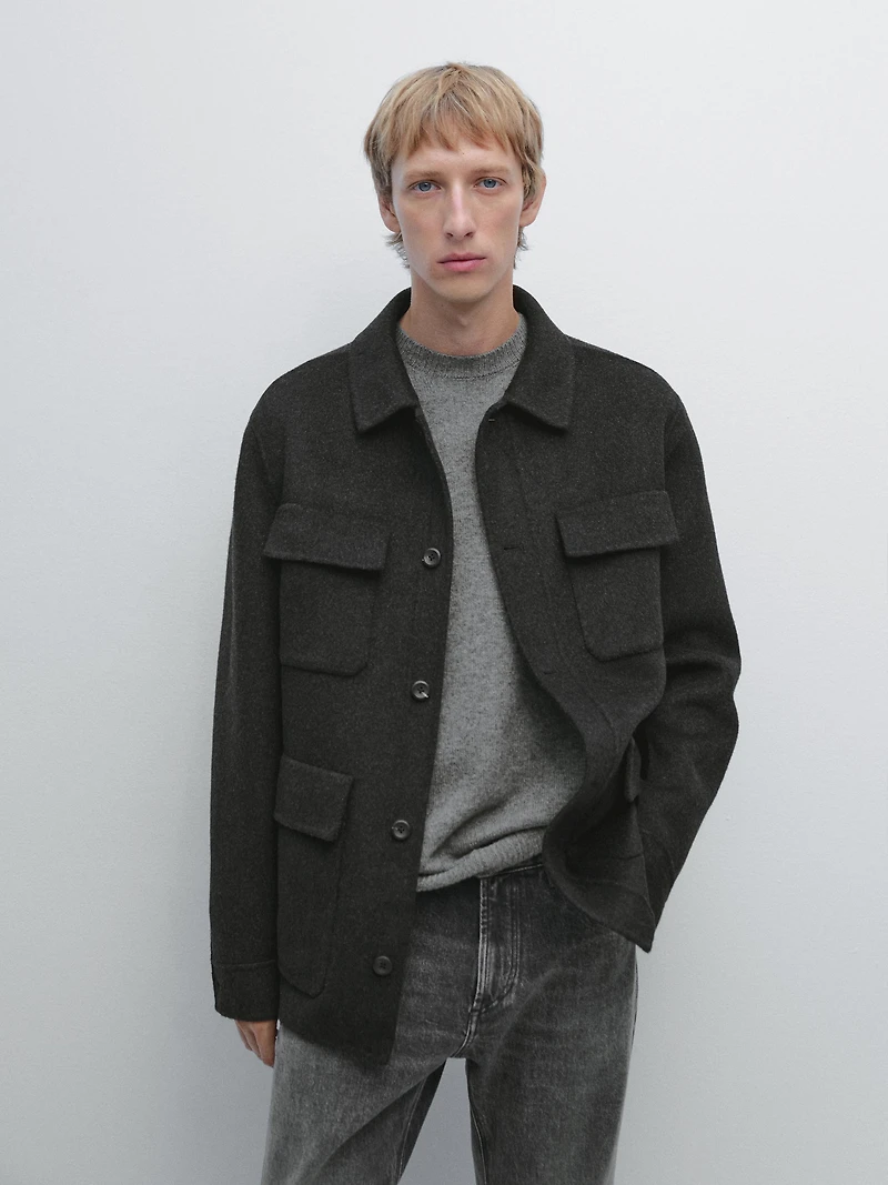 Wool blend jacket with pockets