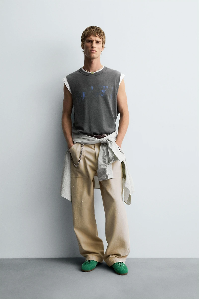 PRINTED WASHED KNIT TANK TOP