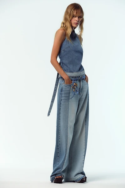 Z1975 COMBINED DENIM HALTER TOP