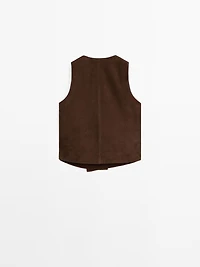 Short suede leather waistcoat with buttons