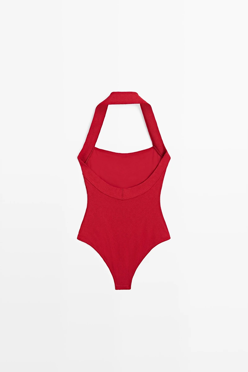 Textured halter swimsuit