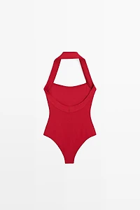 Textured halter swimsuit