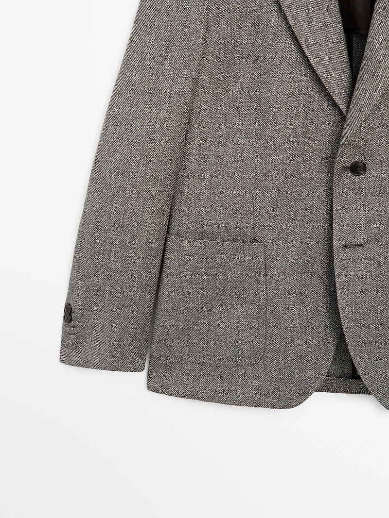 Blazer à chevrons en lin mélangé ajusté