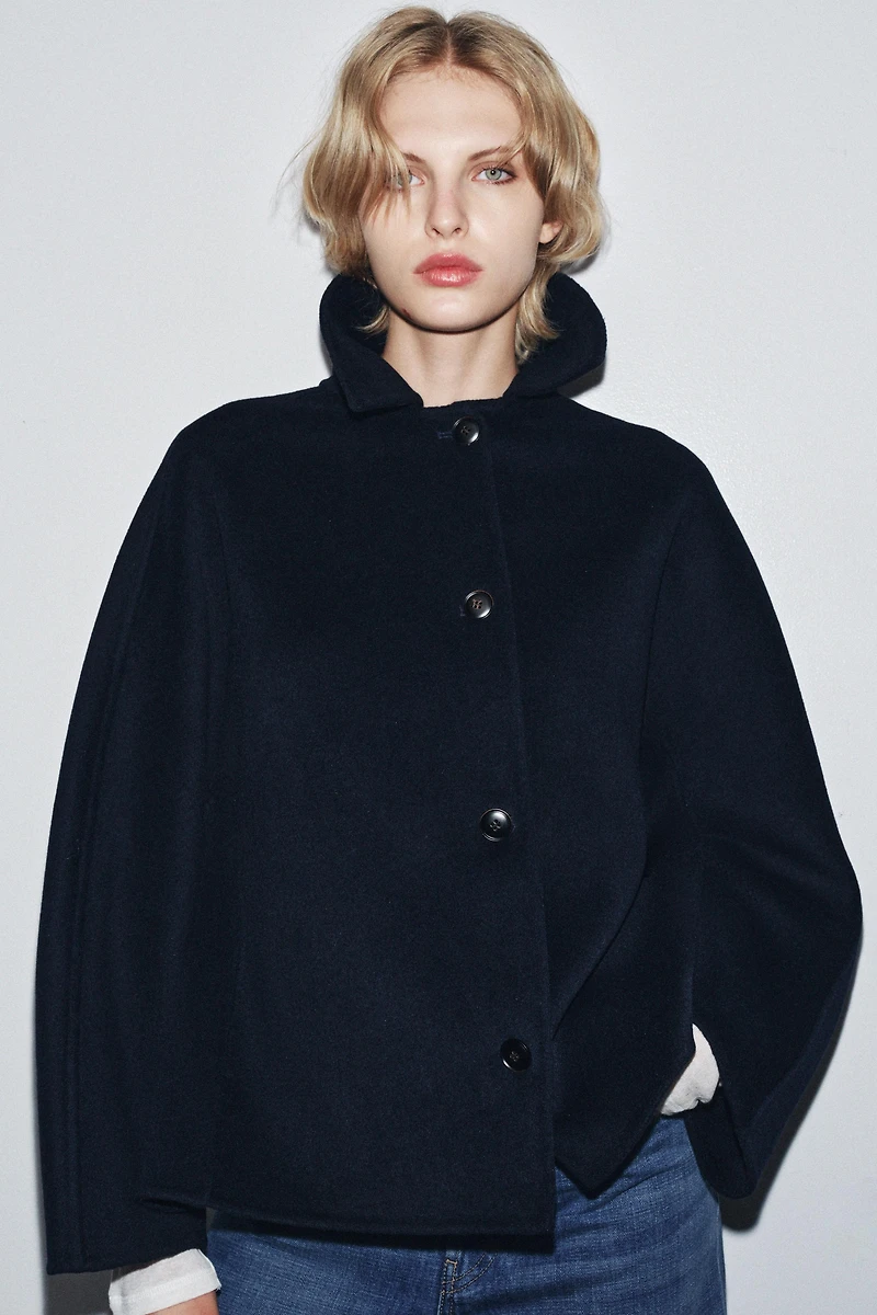 ZW COLLECTION WOOL BLEND FAUX FUR COLLAR JACKET