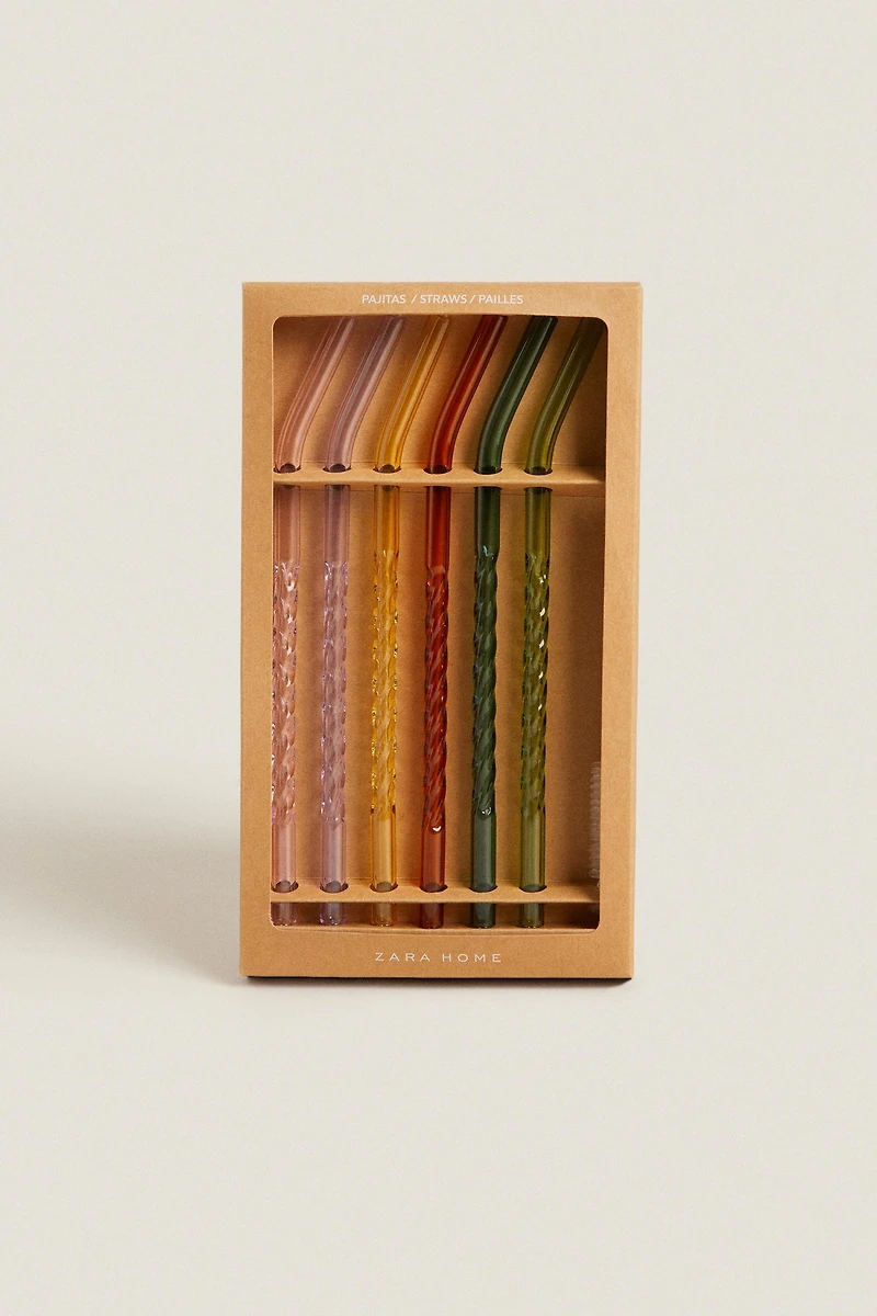 COLORED BOROSILICATE GLASS STRAW PACK (PACK OF 6)