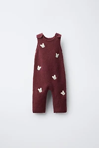 EMBROIDERED BUNNY KNIT OVERALLS