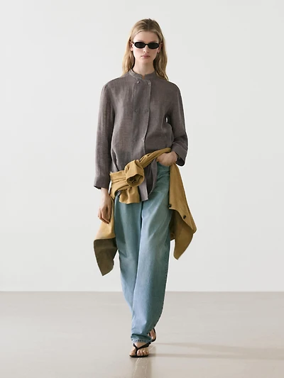 Flowing linen blend shirt with button details