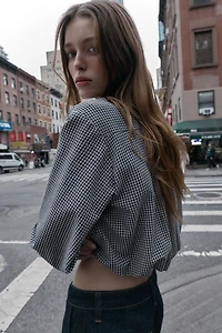 GINGHAM PRINT BALLOON SHIRT