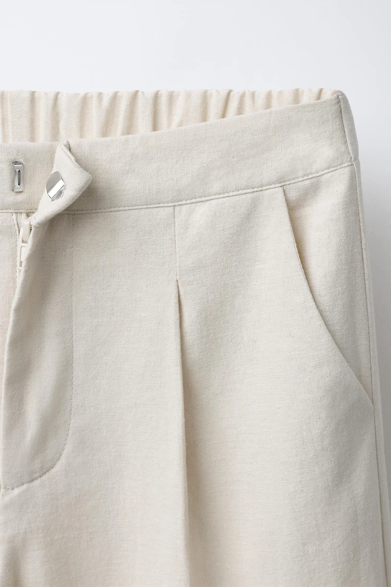 WIDE LEG BEADED PANTS WITH LINEN AND COTTON