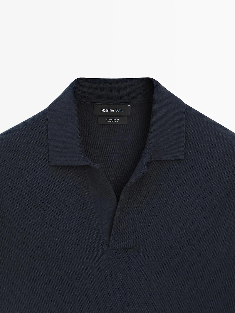 Knit V-neck polo shirt