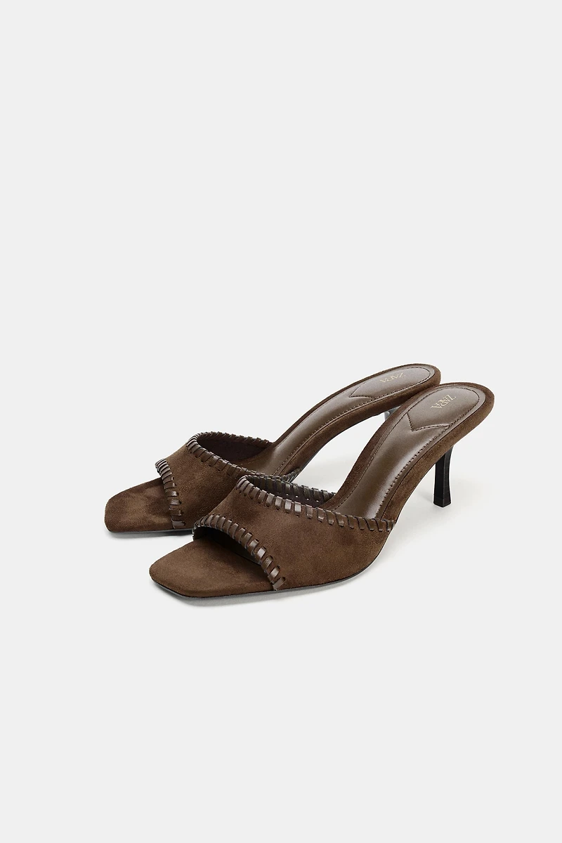 TOPSTITCHED HEEL MULES