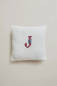 LINEN LETTER J EMBROIDERED CUSHION