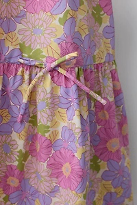 ROBE EN POPELINE À MANCHES BALLON ET FLEURS