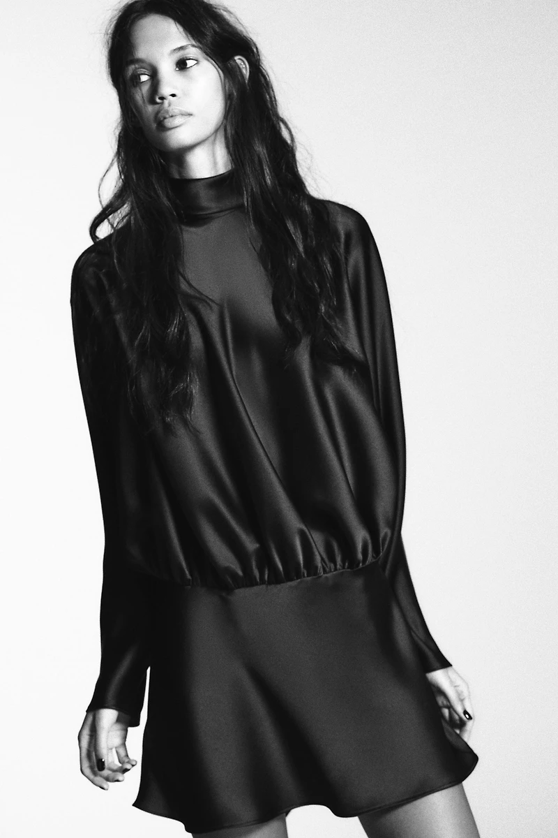 SHORT SATIN FOULARD DRESS