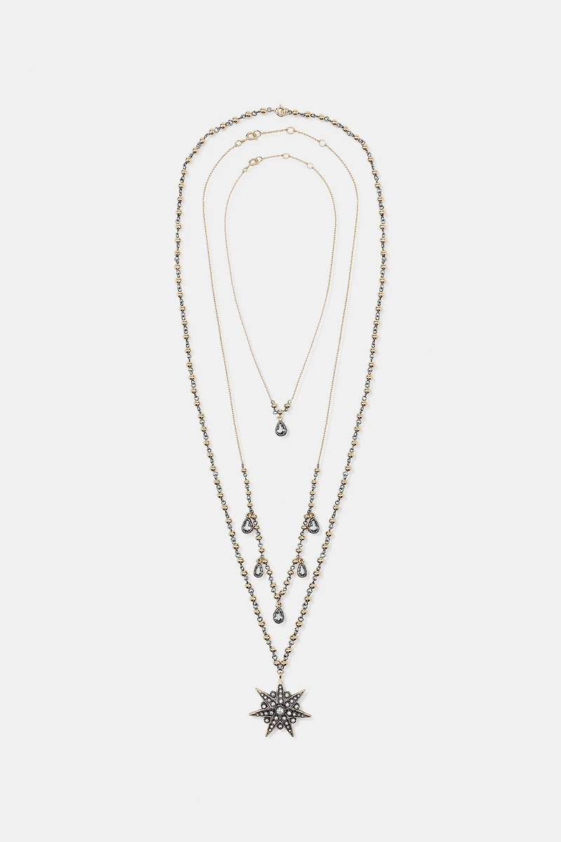 PACK OF 3 CRYSTAL STAR NECKLACES