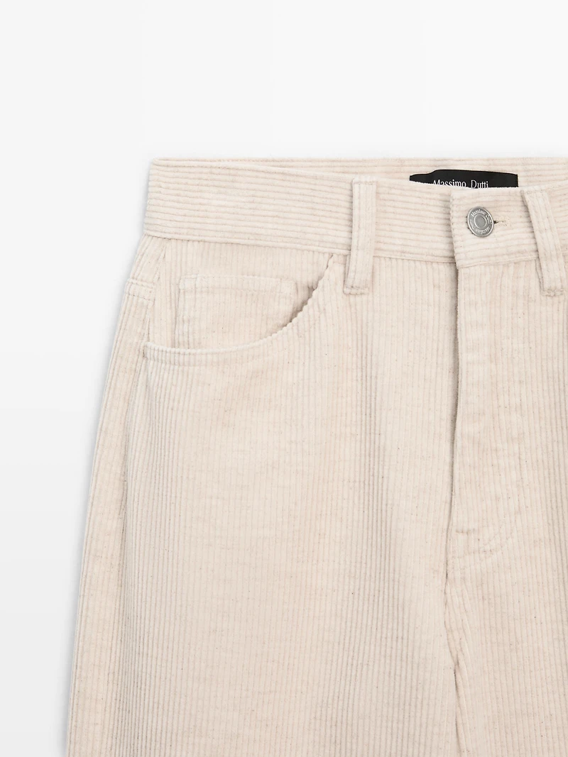 High-waist straight-leg corduroy trousers