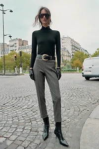 HERRINGBONE BELTED PANTS