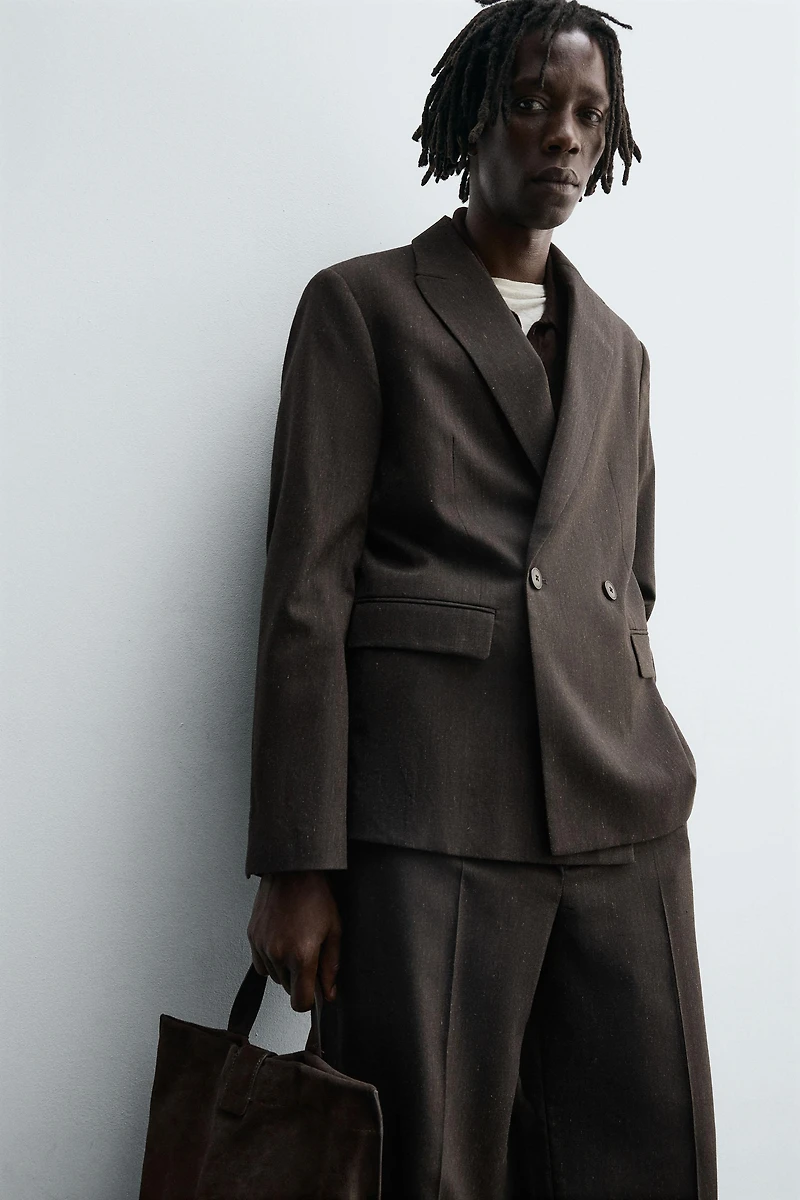 DOUBLE BREASTED WOOL BLEND SUIT JACKET