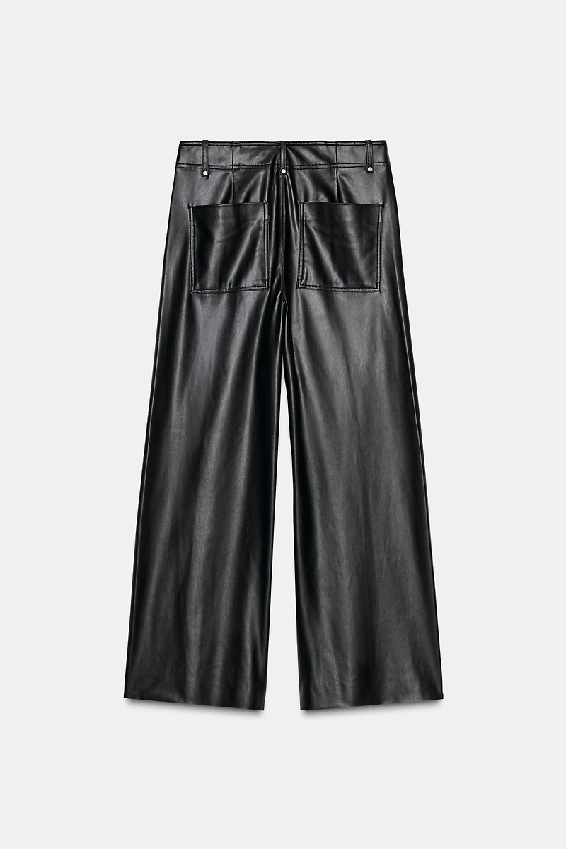 ZW COLLECTION FAUX LEATHER TAILORED WIDE LEG PANTS