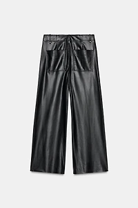 ZW COLLECTION FAUX LEATHER TAILORED WIDE LEG PANTS