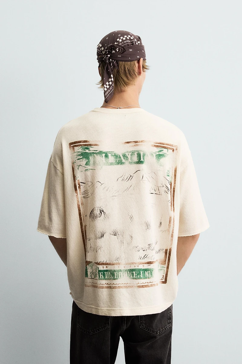 KNIT WASHED PRINT T-SHIRT