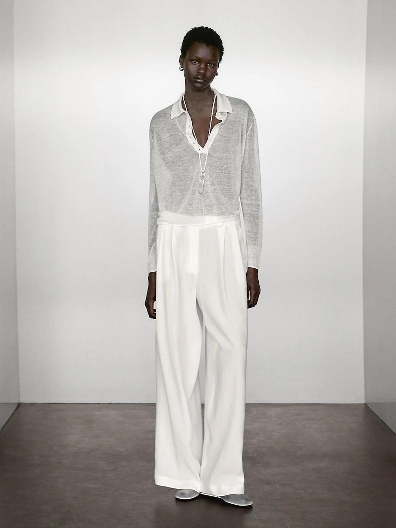 Linen blend semi-sheer knit sweater