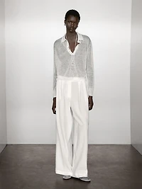 Linen blend semi-sheer knit sweater