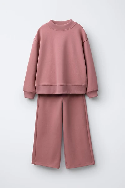 INTERLOCK SWEATSHIRT AND WIDE LEG PANTS SET