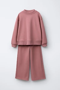 INTERLOCK SWEATSHIRT AND WIDE LEG PANTS SET