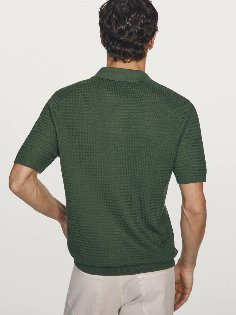 Short sleeve textured knit polo shirt