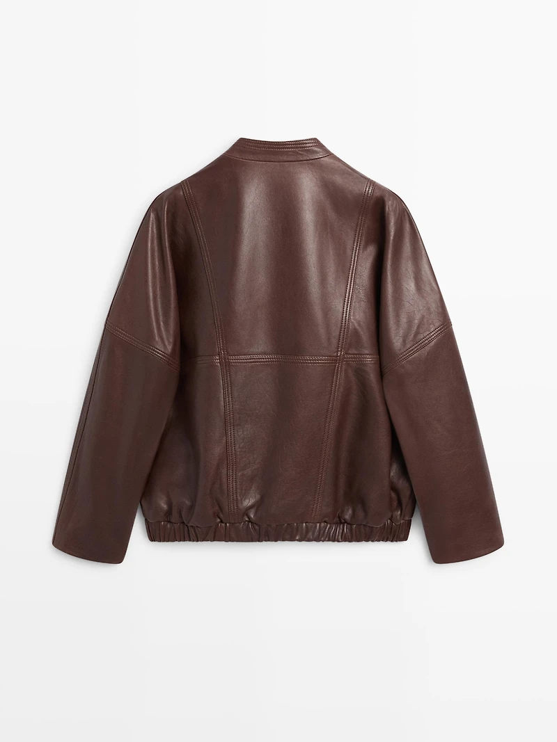 Asymmetric nappa leather bomber jacket