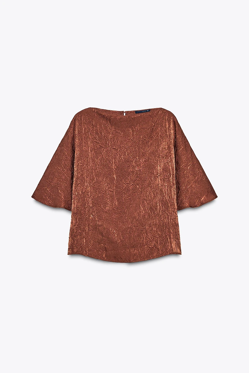 WRINKLED EFFECT SATIN TOP