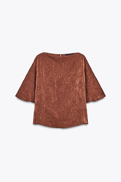 WRINKLED EFFECT SATIN TOP